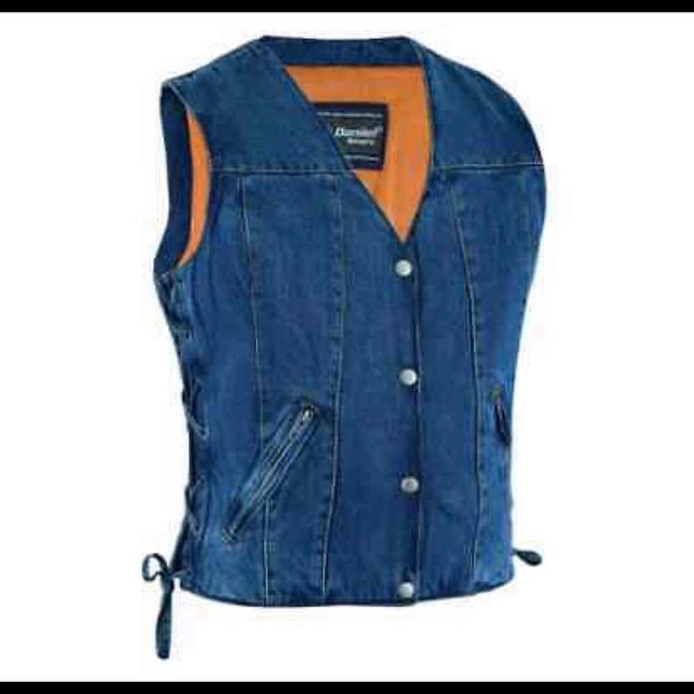 Women’s Blue Denim Motorcycle Side Lace Club Vest with Concealed Carry Pockets